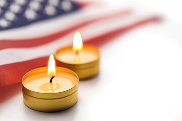Aufkleber - Two lit candles placed before an American flag