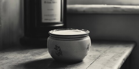 Poster - A simple still life image of a jar of milk in black and white