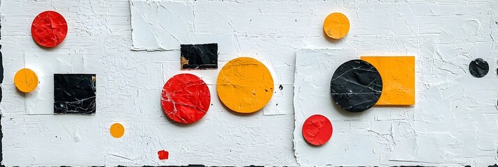 Poster - Vibrant abstract collage composition created from torn and layered paper textures in various colors shapes and patterns  The overlapping fragments form a dynamic textured and visually engaging design