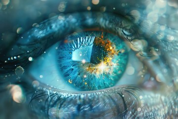 Wall Mural - A detailed view of a human eye with bright blue color, suitable for medical or beauty-related use