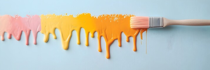 Poster - Vibrant Pastel Toned Paintbrushes with Dramatic Dripping Color Accents Capturing the Essence of the Creative Process and Expression