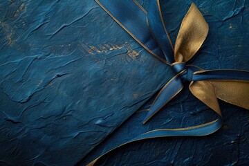 Poster - A blue book wrapped with a gold ribbon, perfect for gift-giving or decoration