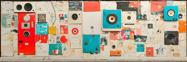 Aufkleber - Vintage art posters and typography arranged in a creative collage style composition with retro and modern aesthetic appeal
