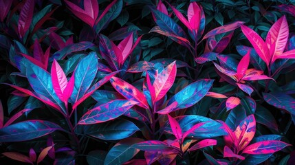 Poster - A close-up of a unique plant with pink and blue leaves