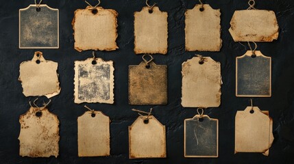 Aufkleber - Old paper tags hanging from strings