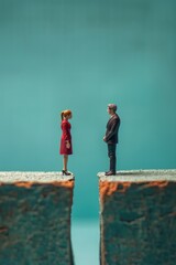 Aufkleber - Two small figurines stand at the edge of a cliff, overlooking a scenic view