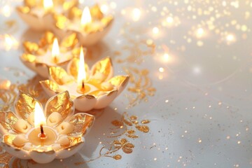 Poster - A group of small candles sitting on a table, ideal for decorative purposes or as a centerpiece