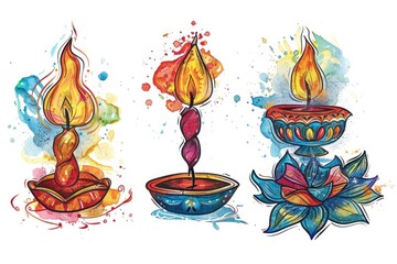 Poster - Three watercolor-style candles with unique designs