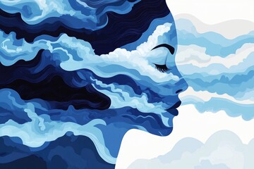 Poster - A close-up of a woman's face appears to be formed out of clouds, with a peaceful expression