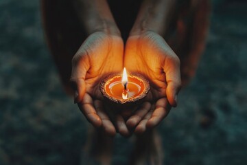 Aufkleber - A person holding a lit candle in their hands, great for scenes of introspection or contemplation
