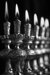 Aufkleber - A collection of candles placed on a wooden table, ready for lighting
