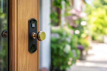 Poster - A close-up shot of a wooden door handle, ideal for use in interior design or architecture contexts