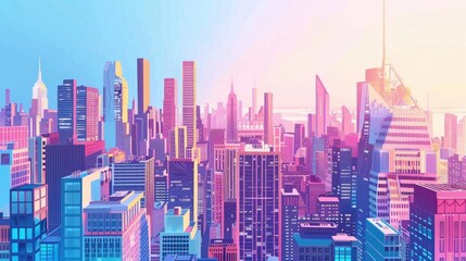 Poster - A view of a city with many tall buildings