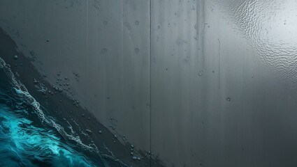 Sticker - Abstract image of water droplets on a grey surface, with a hint of turquoise water in the bottom left corner.