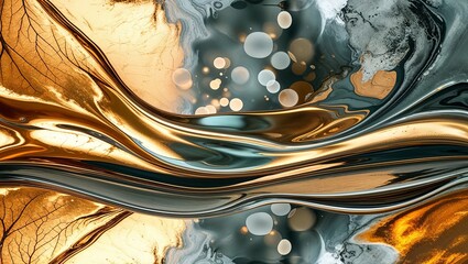 Canvas Print - Abstract art with gold, black, and teal colors.