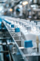 Aufkleber - A conveyor belt loaded with bottles of milk