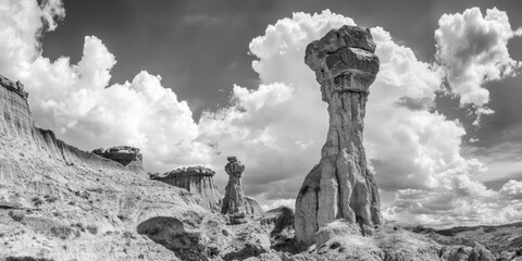 Poster - A monochrome photograph of a unique geological structure