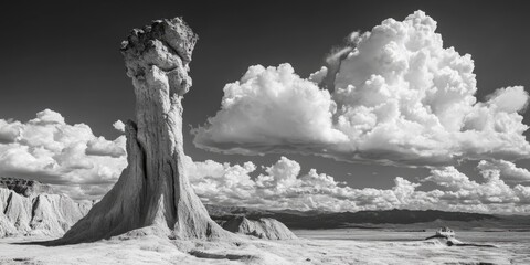 Aufkleber - A black and white photograph of a unique rock formation with interesting textures and shapes