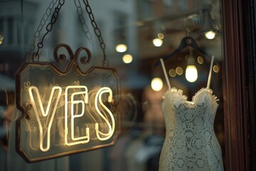 Canvas Print - A sign saying 'yes' hangs in a window