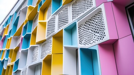 Aufkleber - Colorful Geometric Facade of a Modern Building