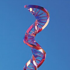 Fototapete - Spiral DNA double helix structure on blue background.