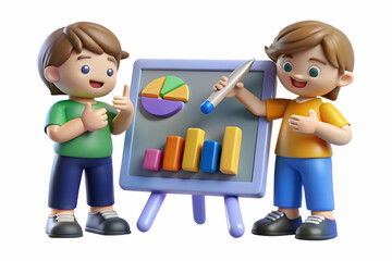 Kids Brainstorming Creative Business Models: Two Imaginative Children Collaborate with Charts and Markers, Showcasing Strategic Thinking and Teamwork on a Bokeh Background | Photo Stock Concept