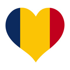 Canvas Print - Romanian flag in heart shape, vector illustration on isolated background.