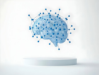 Poster - Medium Shot of Flat Brain Neuron Podium Concept for Mental Health Education - Intricate Neural Connections Illustrated on White Background