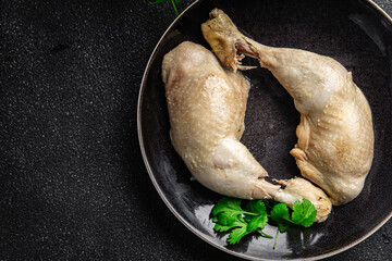 chicken leg boiled meat tasty food dish Fresh delicious gourmet food background on the table rustic food top view copy space top view keto and paleo diet