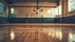 © pongtap - Basketball court with hoop, wooden floor, natural light streaming in.