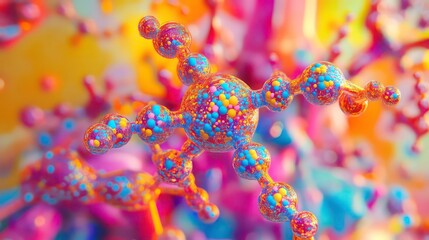 Poster - Abstract colorful 3D rendering of a molecule in a vibrant background.