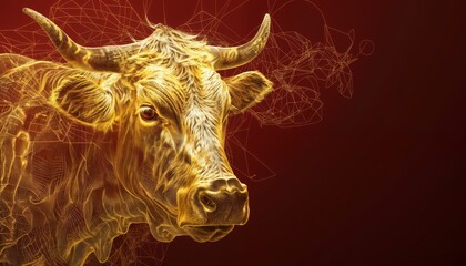 Poster - Deconstructed golden and silver line art of an ox a unique perspective