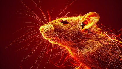 Poster - Deconstructed golden and silver line art of a rat in abstract form