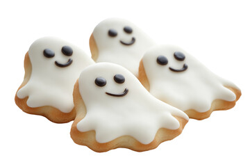 Halloween cookie biscuits, happy ghost halloween decorative cookies. isolate on white background, cut out png.