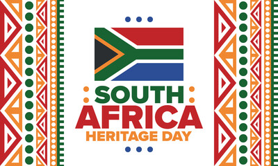 Wall Mural - South Africa Heritage Day. Happy holiday. Celebrate culture and traditions of nation. South African flag. Poster with illustration. Pattern design. Vector