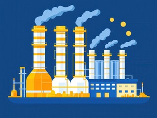 Bright Night Lights of a Refinery Complex, flat design illustration