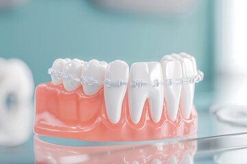 3d render of teeth moving into alignment with invisible braces, high-tech dental process, teeth adju