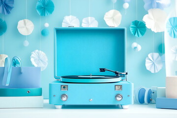 Aufkleber - A vintage record player spinning a vinyl record