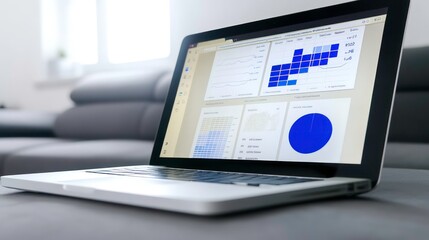 Poster - A laptop computer displaying graphs and charts on a screen, showcasing business analytics and data visualization.