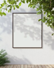 Aufkleber - Minimalistic Poster Mockup Eco-Friendly Design with Leaf Shadows on Concrete Wall