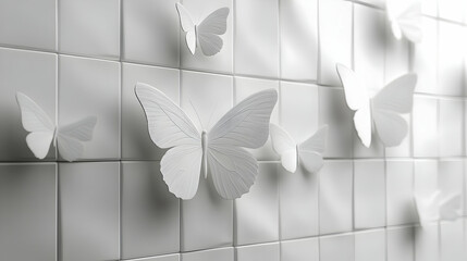 Poster - Seamless Pattern of 3D White Butterfly Outlines - Transformative Symbolism and Hope for Janeiro Branco, Soft Flight Animation on Isolated White Background