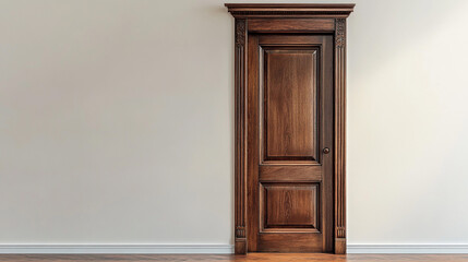 Wall Mural - Elegant Classic Wooden Door with Intricate Trim in a Modern Home Interior