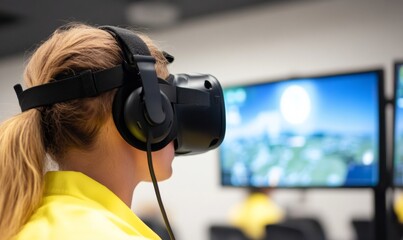 Aufkleber - Virtual Reality Training for Disaster Preparedness Young Adult Engaging in Interactive Simulation