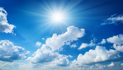 Wall Mural - sunny background blue sky with white clouds and sun