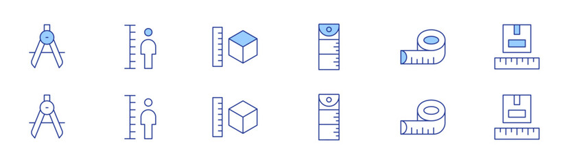 Poster - measure icon set in two styles, duotone and thin line style. editable stroke. compass, height, measu