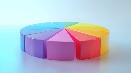 Sticker - 3D Floating Campaign Budget Pie Chart Concept - Holographic Visualization of Budget Allocation with Categories, Wide Shot on White Background for Financial Transparency