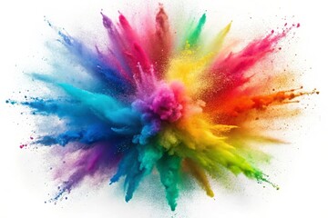 Colorful rainbow holi paint color powder explosion isolated white background