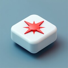 3D rendering of a star symbol on a white button, showcasing modern design elements against a blue background. 3d model mobile application icons