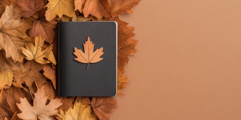 Canvas Print - Creative Minimalist Passport with Autumn Leaves Covering Pages in Monochrome Style