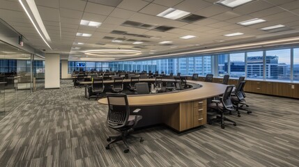 Poster - Modern Office Conference Room with Curved Table and City View